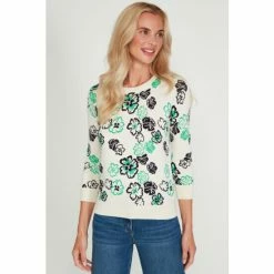M&Co Cream D Clover Floral Scallop Jumper