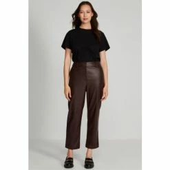 M&Co PU Straight Leg Brown Trousers