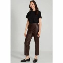 M&Co PU Straight Leg Brown Trousers -M&Co shop unnamed file 1353