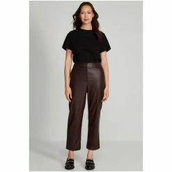 M&Co PU Straight Leg Brown Trousers -M&Co shop unnamed file 1355