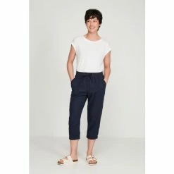 M&Co Blue Petite Cropped Linen Trousers
