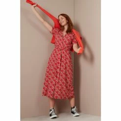 M&Co Red Geo Print Midi Shirt Dress