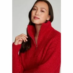 M&Co Red Plain Zip Collar Jumper -M&Co shop unnamed file 178