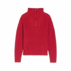 M&Co Red Plain Zip Collar Jumper -M&Co shop unnamed file 179