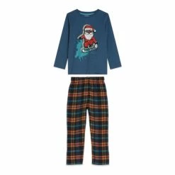 M&Co Blue Snow Cool Santa Pyjama Set