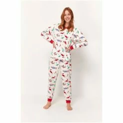 M&Co White Anya Madsen Dachshund Sausage Dog Print Christmas Pyjama Set -M&Co shop unnamed file 1831