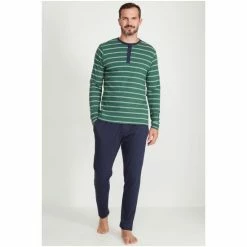 M&Co Green Blue Henley Jersey Pyjama Set -M&Co shop unnamed file 1851