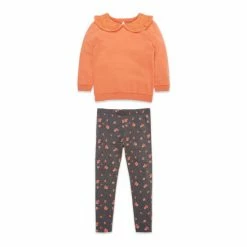 M&Co Orange Collared Top And Ditsy Leggings Set