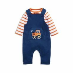 M&Co Blue Tractor Dungarees And Bodysuit Set