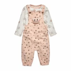 M&Co Pink Cat Dungarees And T-Shirt Set
