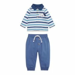 M&Co Blue Stripe Rugby Top And Joggers Set