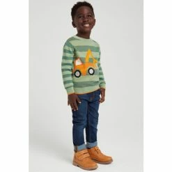 M&Co Green Truck Striped Jumper