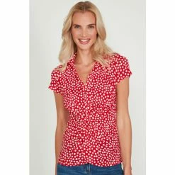 M&Co Red Spot Twist Front Shirt