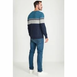 M&Co Blue Crew Neck Stripe Knit Jumper -M&Co shop unnamed file 252