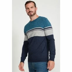 M&Co Blue Crew Neck Stripe Knit Jumper -M&Co shop unnamed file 253