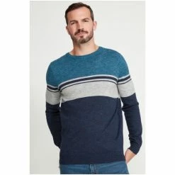 M&Co Blue Crew Neck Stripe Knit Jumper -M&Co shop unnamed file 254