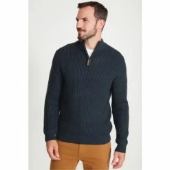 M&Co Blue Waffle Half Zip Jumper