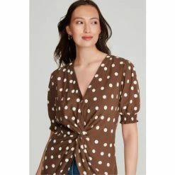 M&Co Brown Spot Twist Front Shell Top -M&Co shop unnamed file 2583