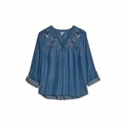 M&Co Blue Denim Embroidery Blouse -M&Co shop unnamed file 2619