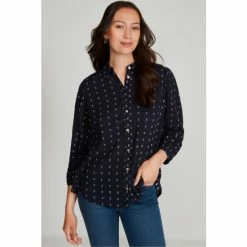M&Co Blue Dobby Button Blouse