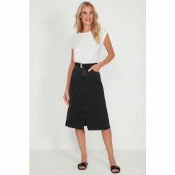 M&Co Black Denim Belted Skirt -M&Co shop unnamed file 2654