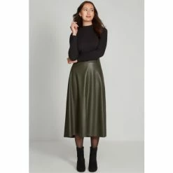 M&Co Green PU Midi Skirt
