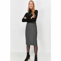 M&Co Grey Button Bengaline Pencil Skirt
