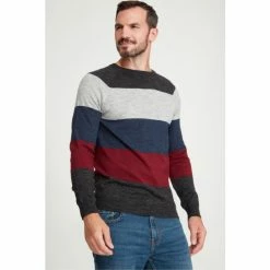 M&Co Grey Colourblock Stripe Crew Neck Knit Jumper