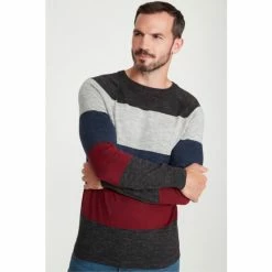 M&Co Grey Colourblock Stripe Crew Neck Knit Jumper -M&Co shop unnamed file 284