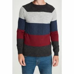 M&Co Grey Colourblock Stripe Crew Neck Knit Jumper -M&Co shop unnamed file 285