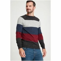 M&Co Grey Colourblock Stripe Crew Neck Knit Jumper -M&Co shop unnamed file 286