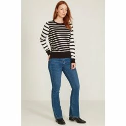 M&Co Contrast Sleeve Stripe Black Jumper