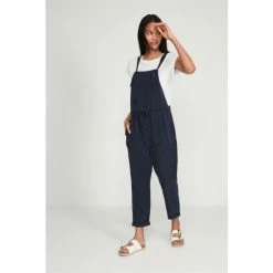 M&Co Blue Tie Waist Tencel Dungarees