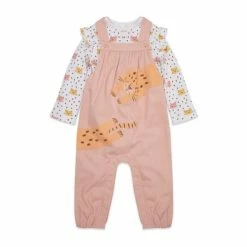 M&Co Pink Leopard Dungarees Set