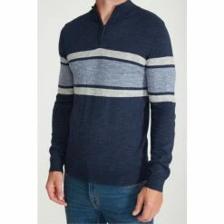 M&Co Blue Stripe Half Zip Knit Jumper -M&Co shop unnamed file 311