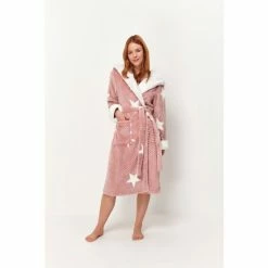 M&Co Pink Anya Madsen Star Print Waffle Mid Length Robe