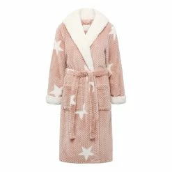 M&Co Pink Anya Madsen Star Print Waffle Mid Length Robe -M&Co shop unnamed file 3143