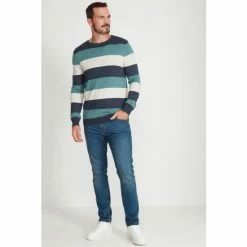 M&Co Blue Block Stripe Crew Neck Knit Jumper -M&Co shop unnamed file 321