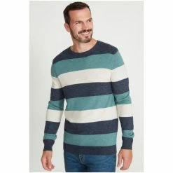 M&Co Blue Block Stripe Crew Neck Knit Jumper -M&Co shop unnamed file 324