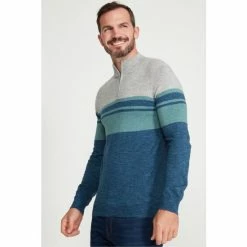 M&Co Blue Half Zip Fine Stripe Knit Jumper -M&Co shop unnamed file 339