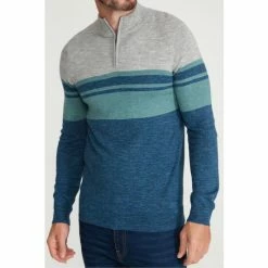 M&Co Blue Half Zip Fine Stripe Knit Jumper -M&Co shop unnamed file 340