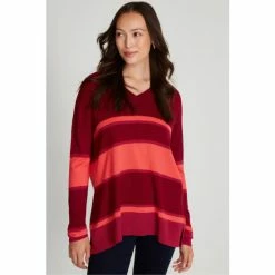 M&Co Red Striped V-Neck Jumper