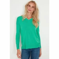 M&Co Green Plain V-Neck Split Hem Jumper