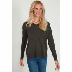 M&Co Grey Plain V-Neck Split Hem Jumper