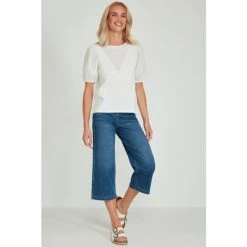 M&Co White Cutwork Yoke 3/4th Sleeves T-Shirt -M&Co shop unnamed file 453