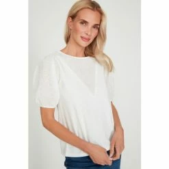 M&Co White Cutwork Yoke 3/4th Sleeves T-Shirt -M&Co shop unnamed file 454