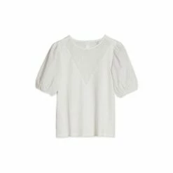 M&Co White Cutwork Yoke 3/4th Sleeves T-Shirt -M&Co shop unnamed file 456