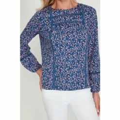 M&Co Blue Ditsy Lace Insert Top -M&Co shop unnamed file 468