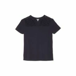 M&Co Blue Pointelle Lace Jersey Top -M&Co shop unnamed file 479