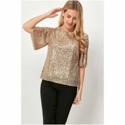 M&Co Petite Gold Angel Sleeve Sequin Top -M&Co shop unnamed file 534